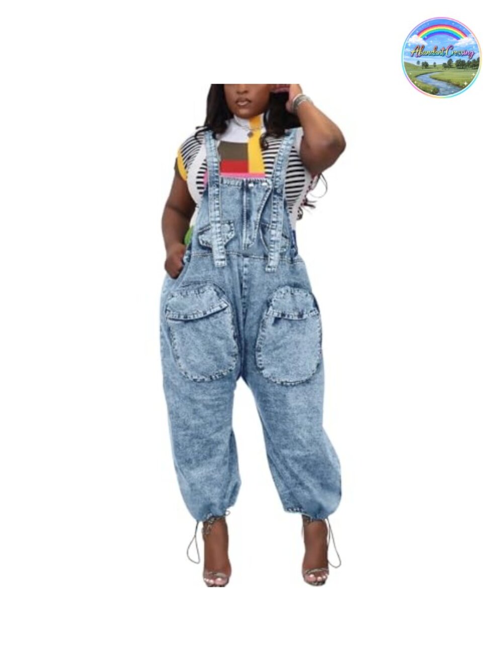 Women's Denim Overalls Loose Wide Leg Baggy Jean Jumpsuit Cargo Pockets